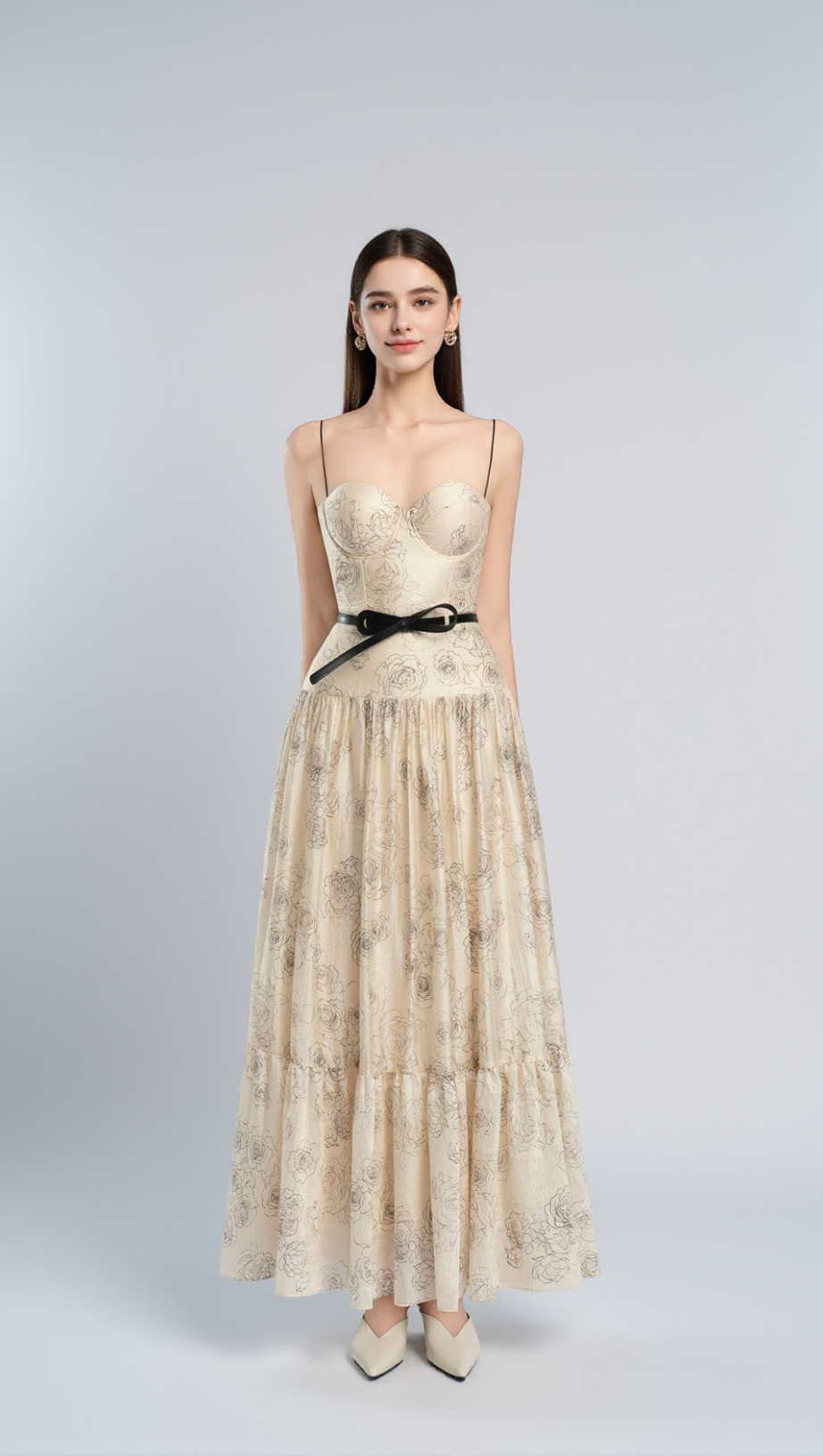 FLORAL PRINT FLARED SILHOUETTE MAXI DRESS