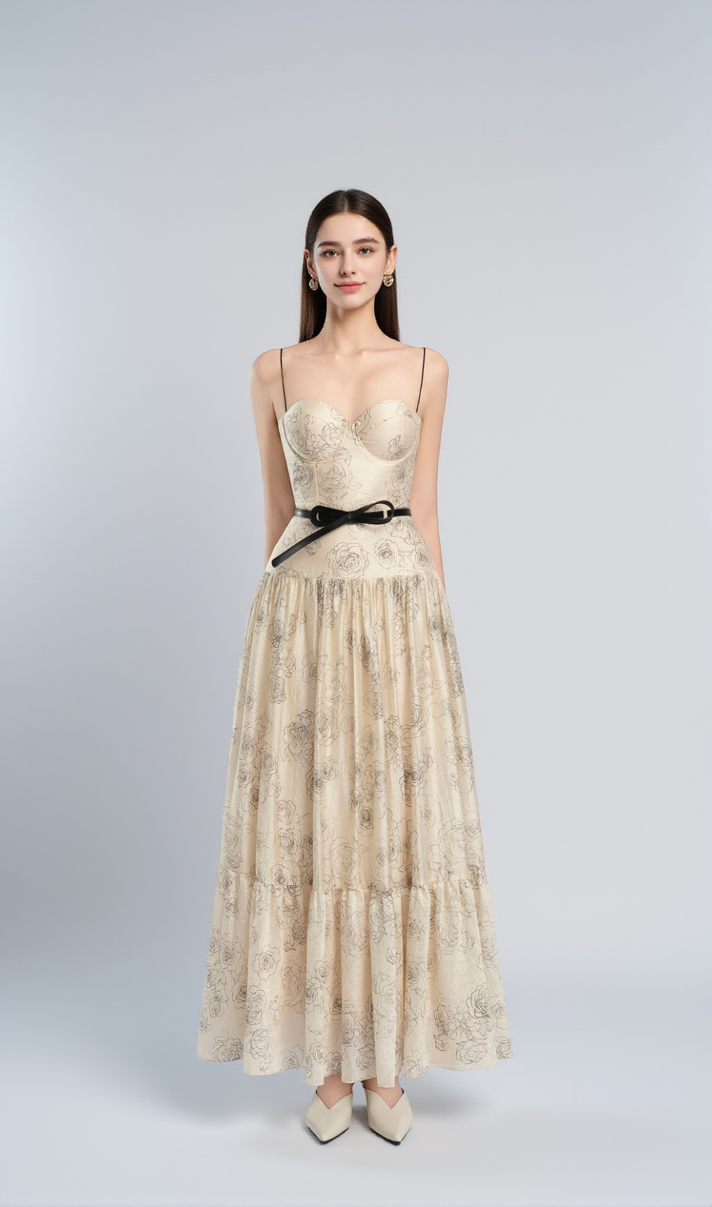 FLORAL PRINT FLARED SILHOUETTE MAXI DRESS