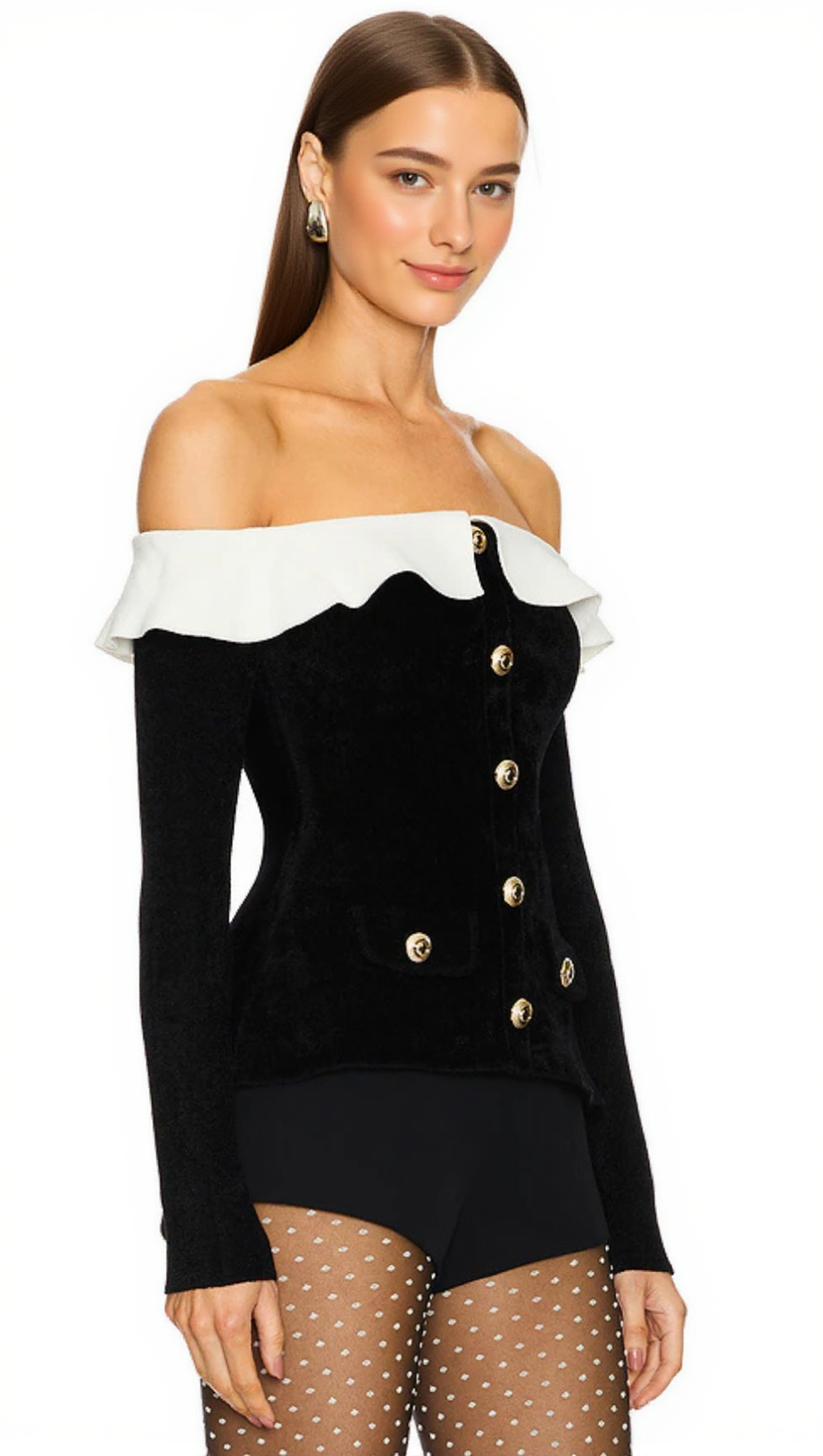 CLAIRE CHENILLE KNIT OFF SHOULDER TOP IN BLACK