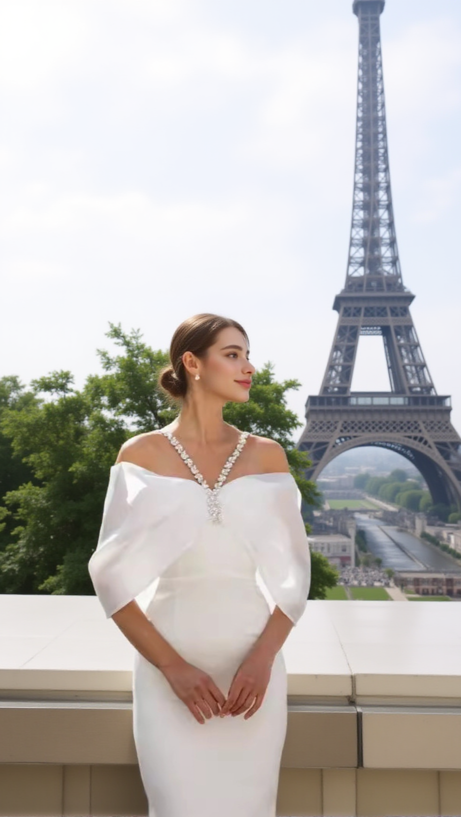 WHITE FANTASY RHINESTONE EMBELLISHED OFF SHOULDER DRESS