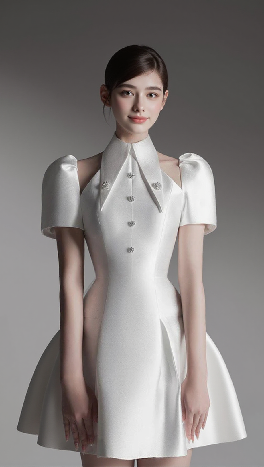 PUFF SLEEVE CUT OUT A-LINE MINI DRESS IN APRICOT