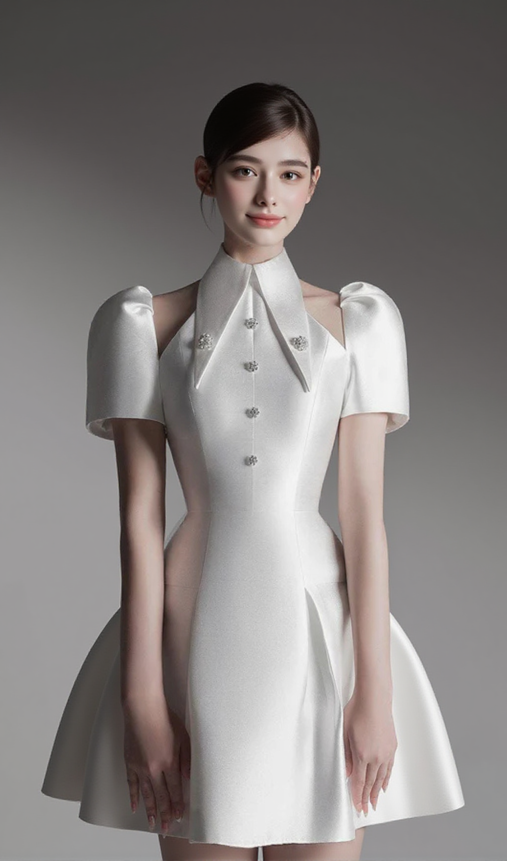 PUFF SLEEVE CUT OUT A-LINE MINI DRESS IN APRICOT