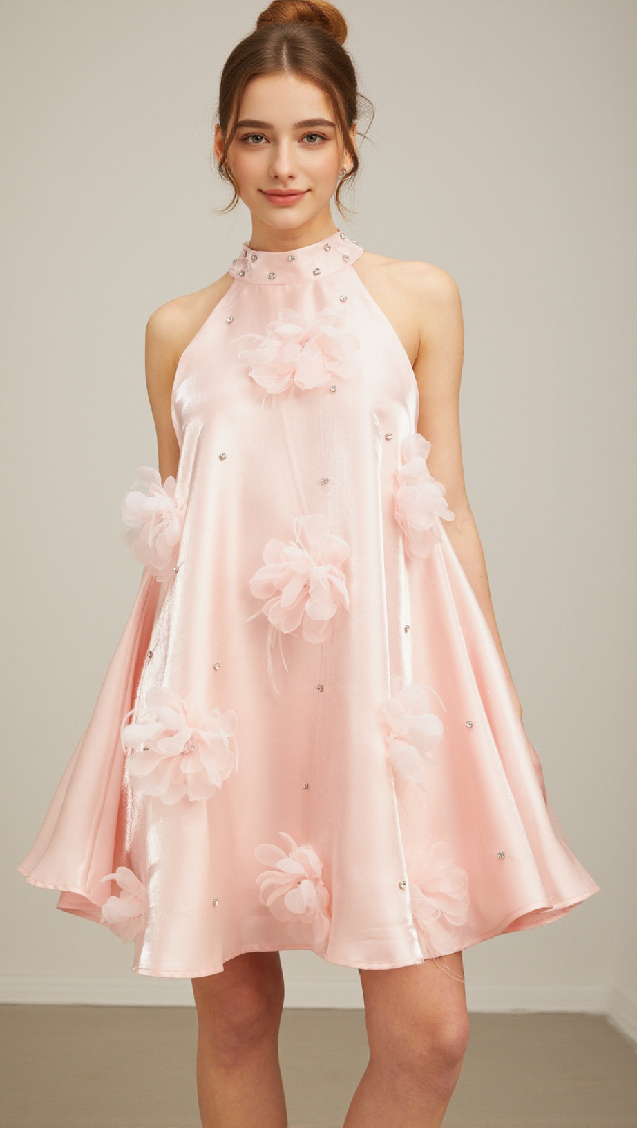 QUELLA PINK FLOWER SLEEVELESS A-LINE MINI DRESS