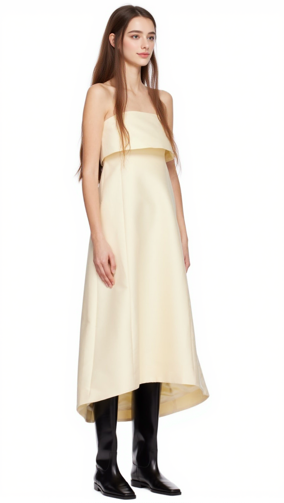 STRAPLESS COTTON-BLEND MIDI DRESS