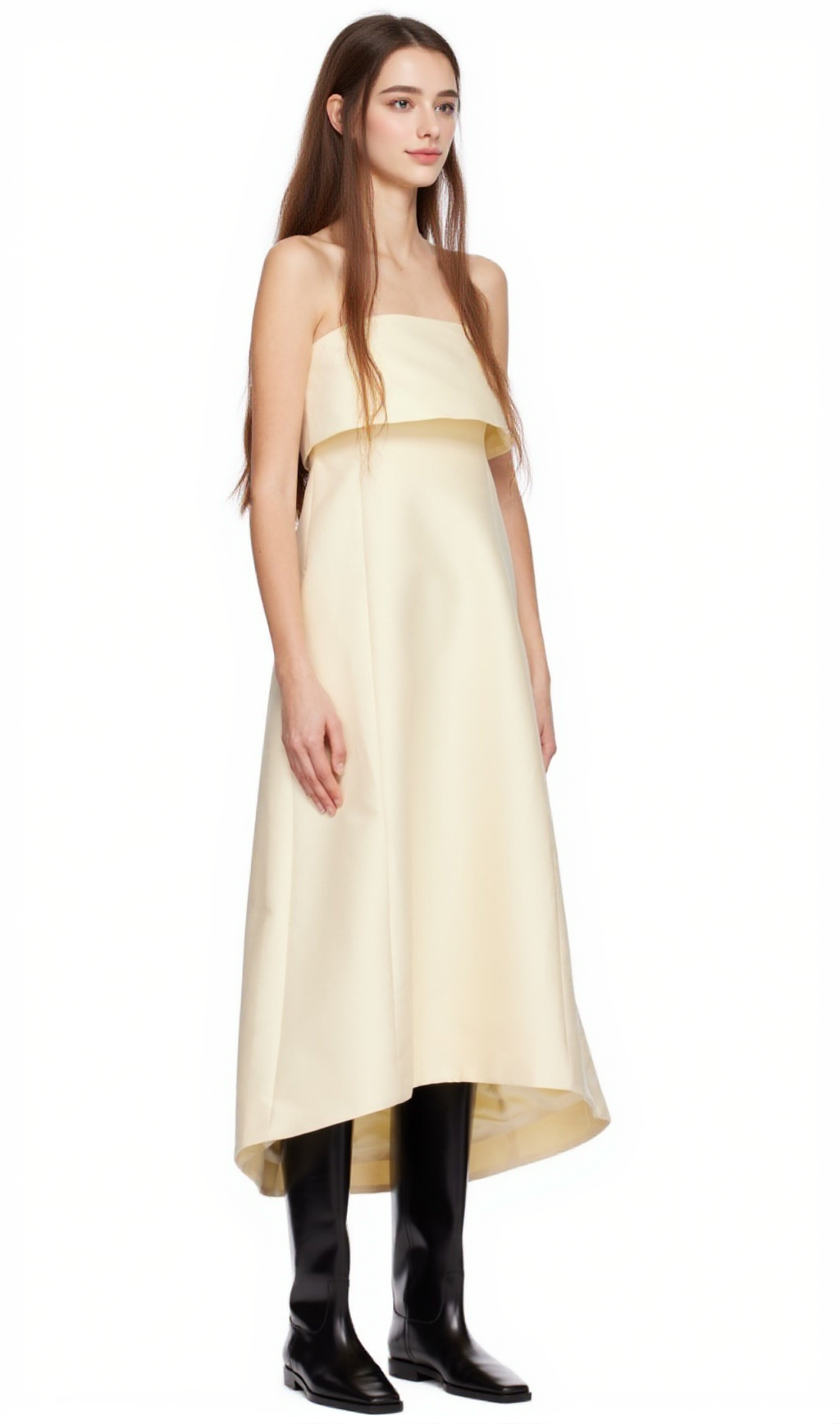 STRAPLESS COTTON-BLEND MIDI DRESS