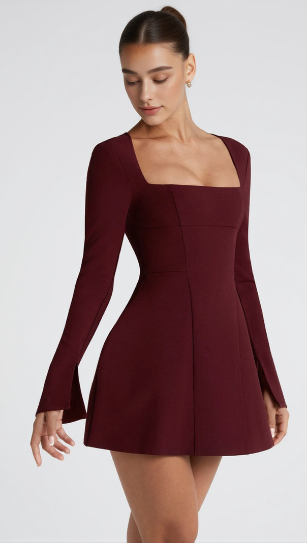 AIIZIE ESME SQUARE NECK MINI DRESS IN CHERRY LACQUER - product image