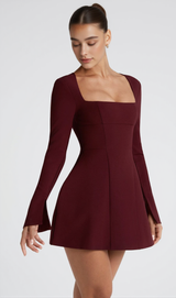 Esme square neck Mini Dress in Cherry Lacquer