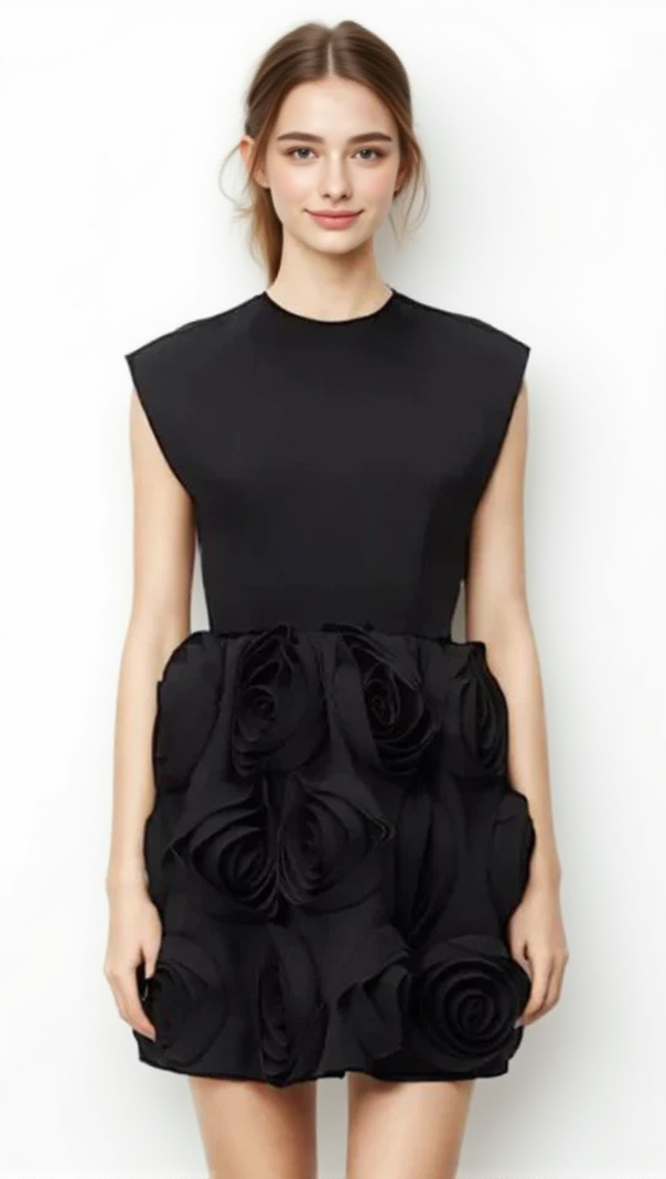 AIIZIE XAVIERA ROSE APPLIQUE MINI DRESS IN BLACK - product image