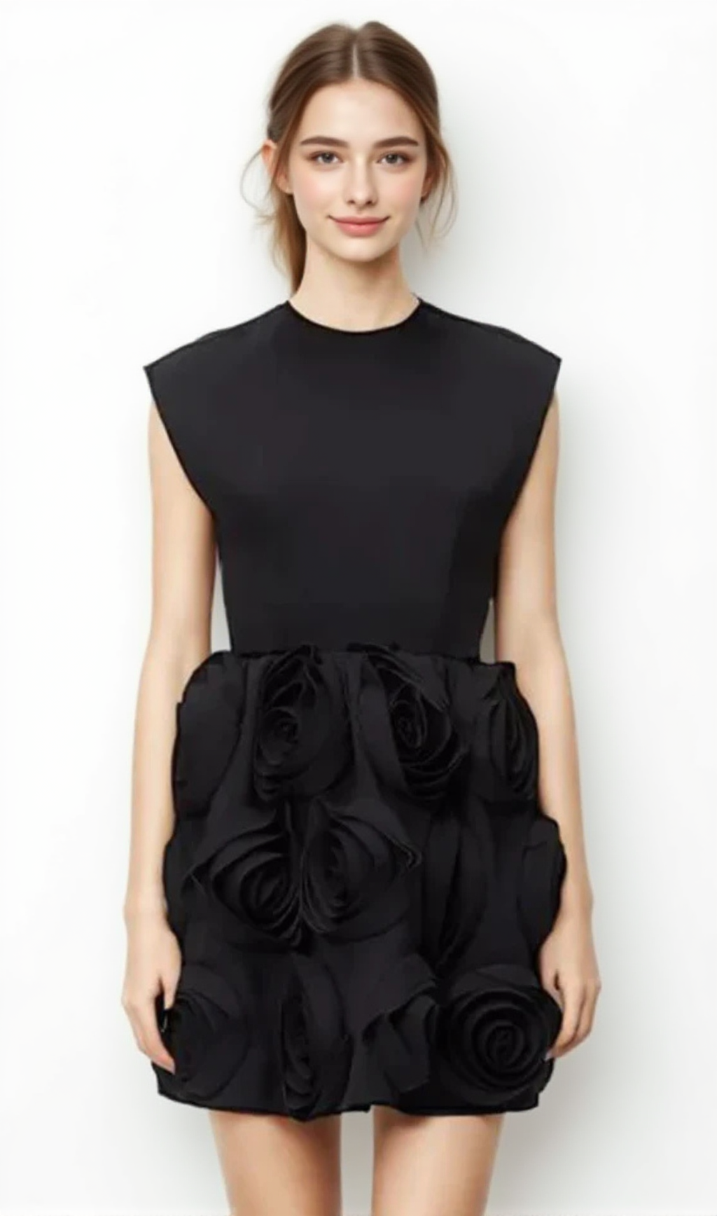 Xaviera – Schwarzes Minikleid mit Rosenapplikation