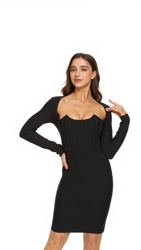 MINI ABITO ALEXANDRA BODYCON BANDAGE NERO