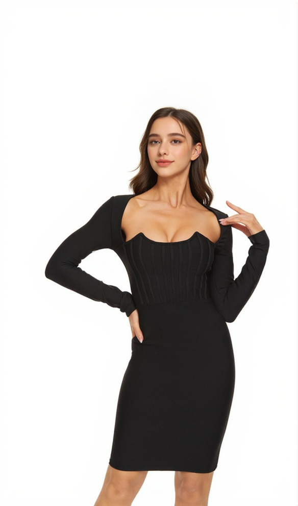 AIIZIE ALEXANDRA BODYCON BANDAGE MINI DRESS IN BLACK - product image