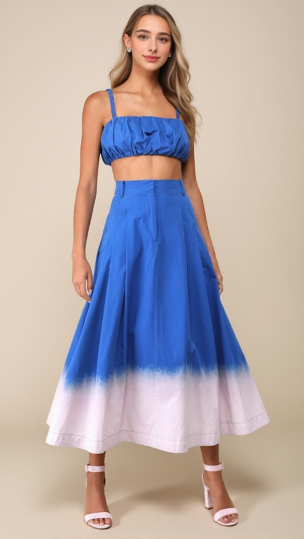 AIIZIE COMPELLING AESTHETIC BLUE OMBRE TWO-PIECE SLEEVELESS MIDI DRESS - product image