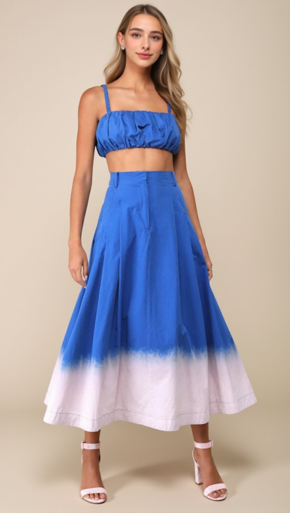 Überzeugendes, ästhetisches, zweiteiliges, ärmelloses Midikleid in Blau mit Ombre-Muster