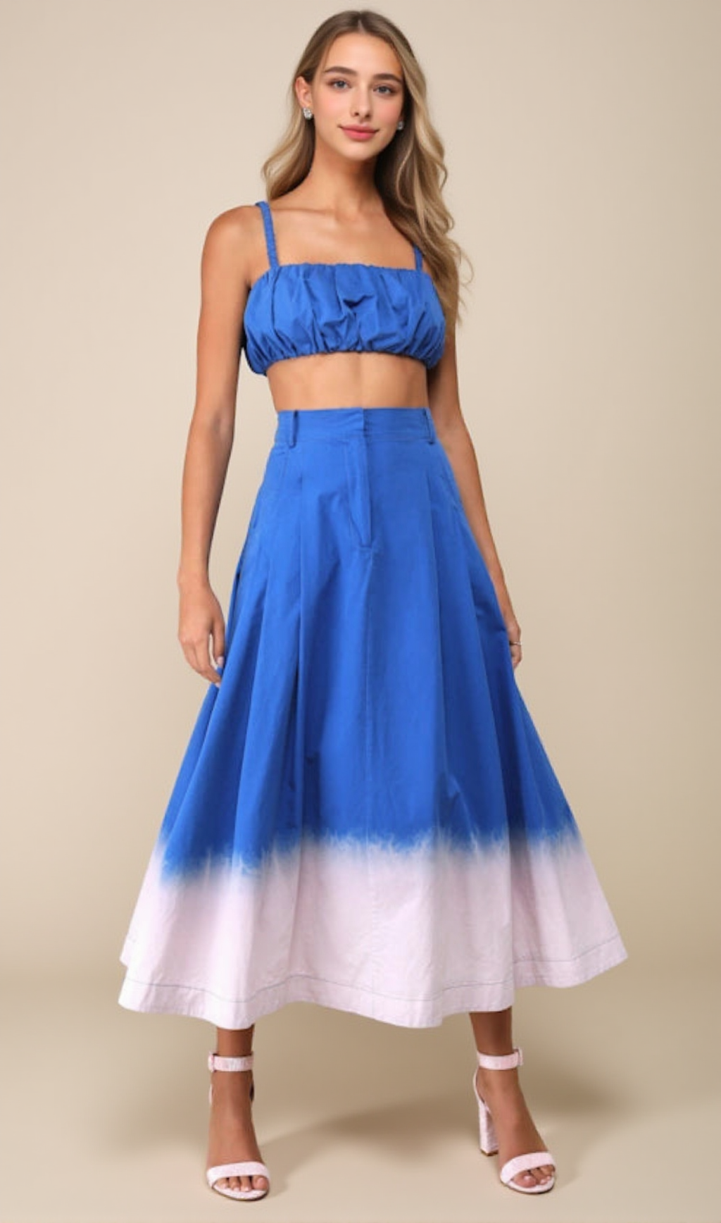 Überzeugendes, ästhetisches, zweiteiliges, ärmelloses Midikleid in Blau mit Ombre-Muster