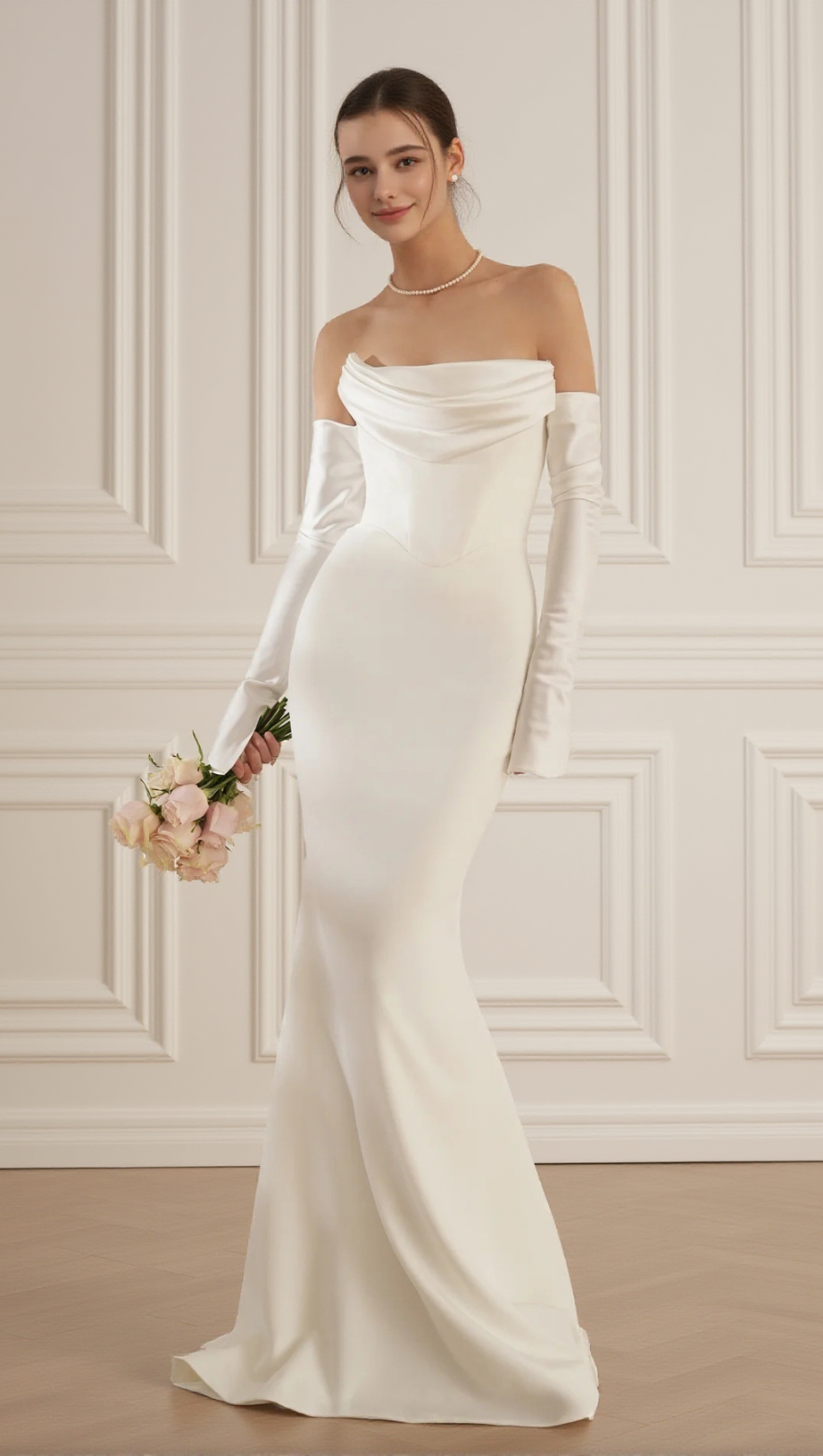 ABITO BIANCO A MANICHE LUNGHE CON SPALLE SCOPERTE