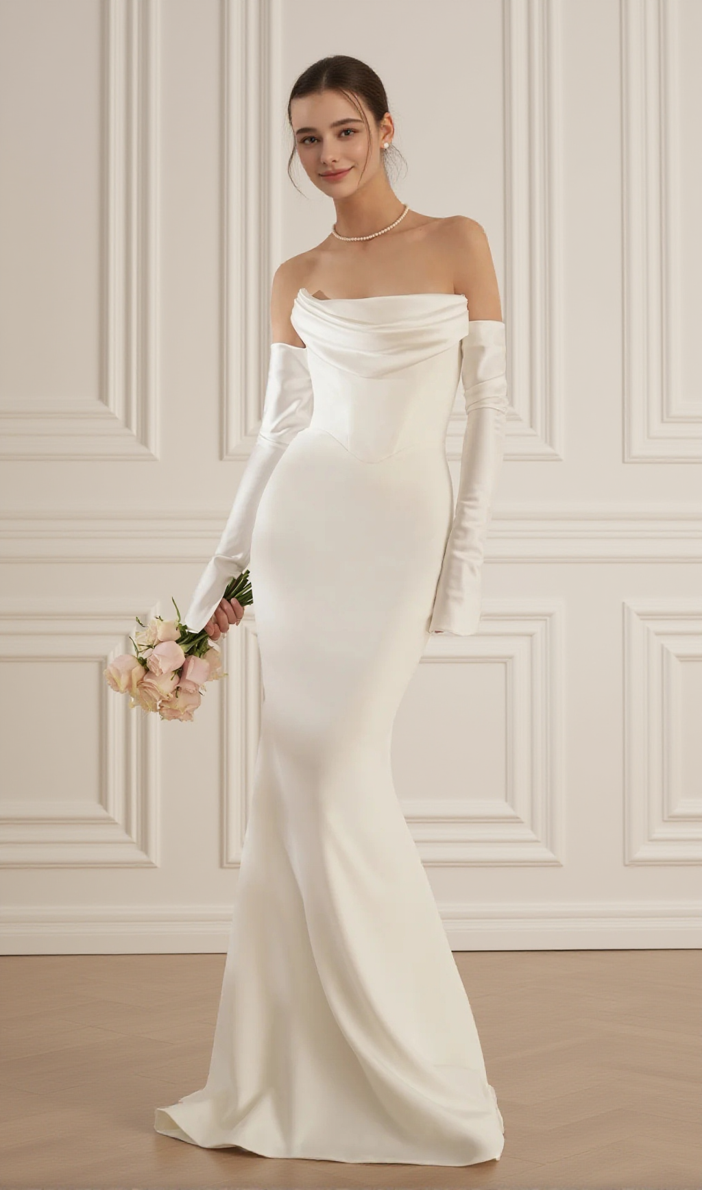 ABITO BIANCO A MANICHE LUNGHE CON SPALLE SCOPERTE