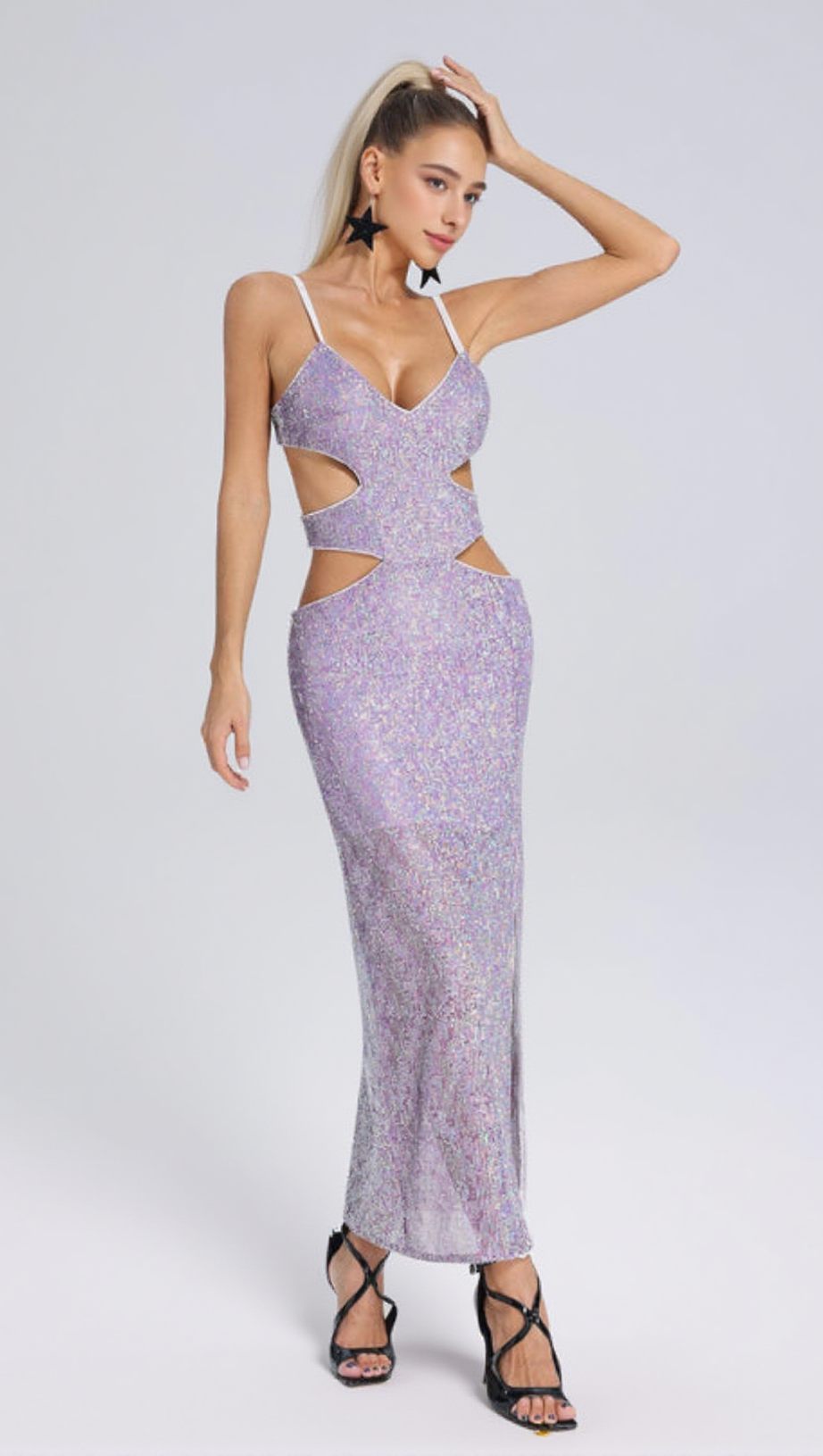 ABITO MIDI CON PAILLETTES E TAGLIO
