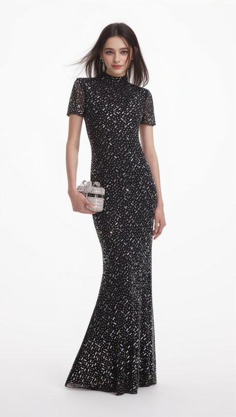 ABITO LUNGO NERO CON CRISTALLI TIFFANY