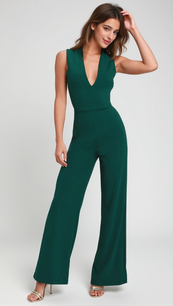 AIIZIE THINKING OUT LOUD HUNTER GREEN BACKLESS JUMPSUIT - product image