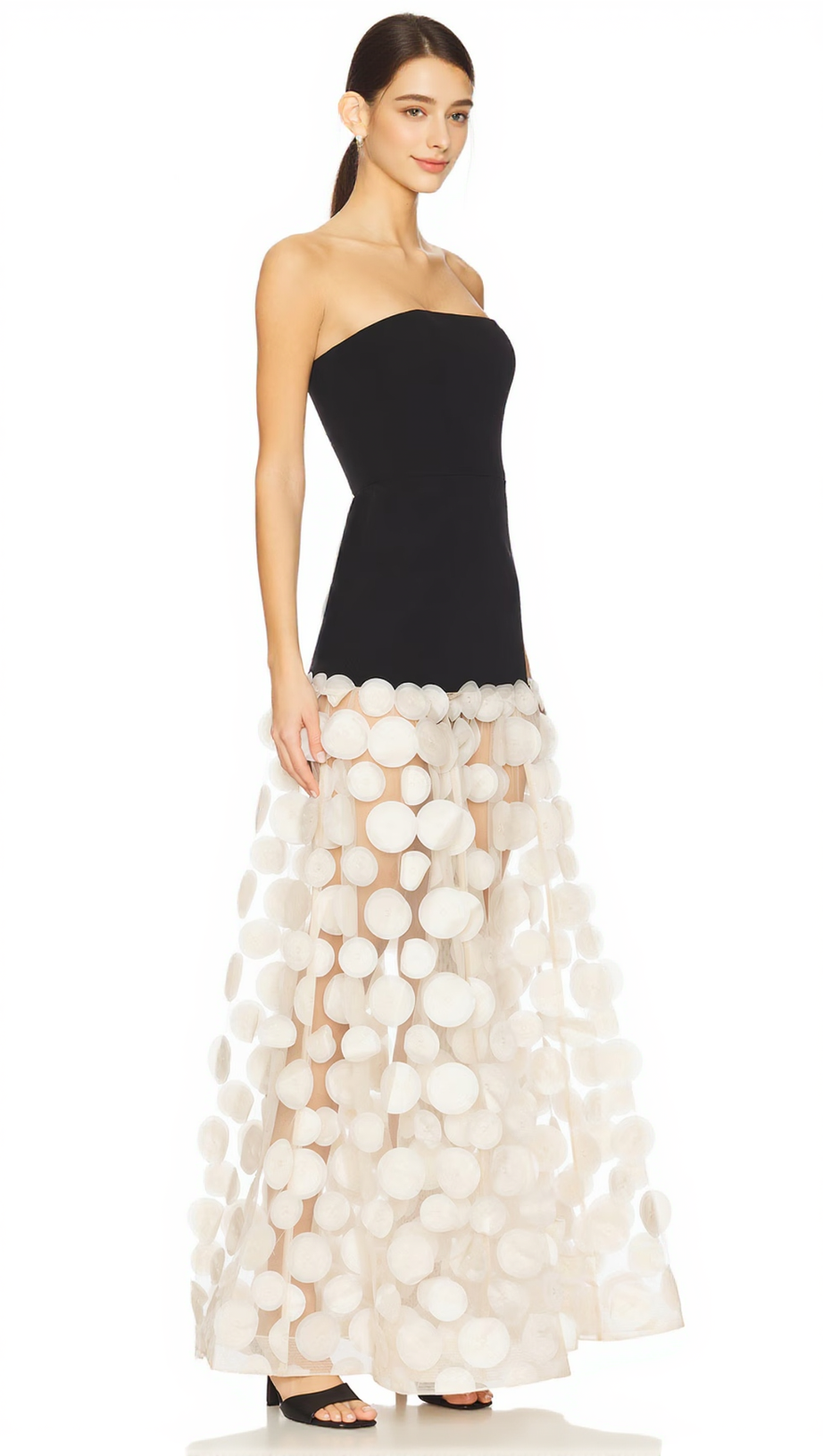 Trägerloses Maxikleid in A-Linie Schwarz Elfenbein