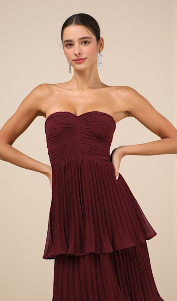 Strapless Tiered Maxi Dress in Plum Purple