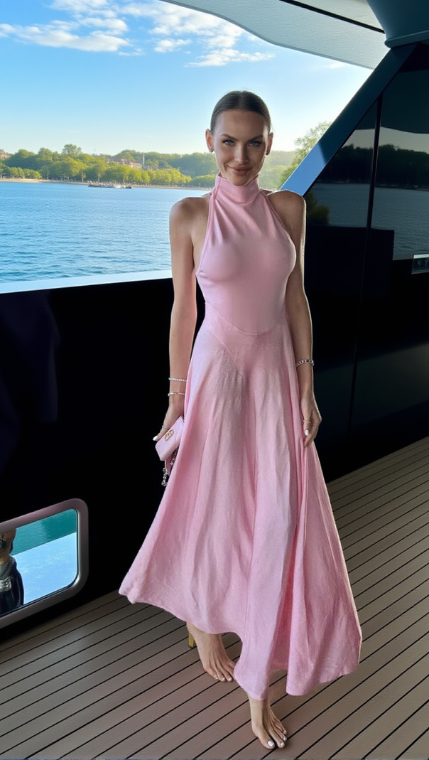 AIIZIE HALTER A LINE MAXI DRESS PINK - product image