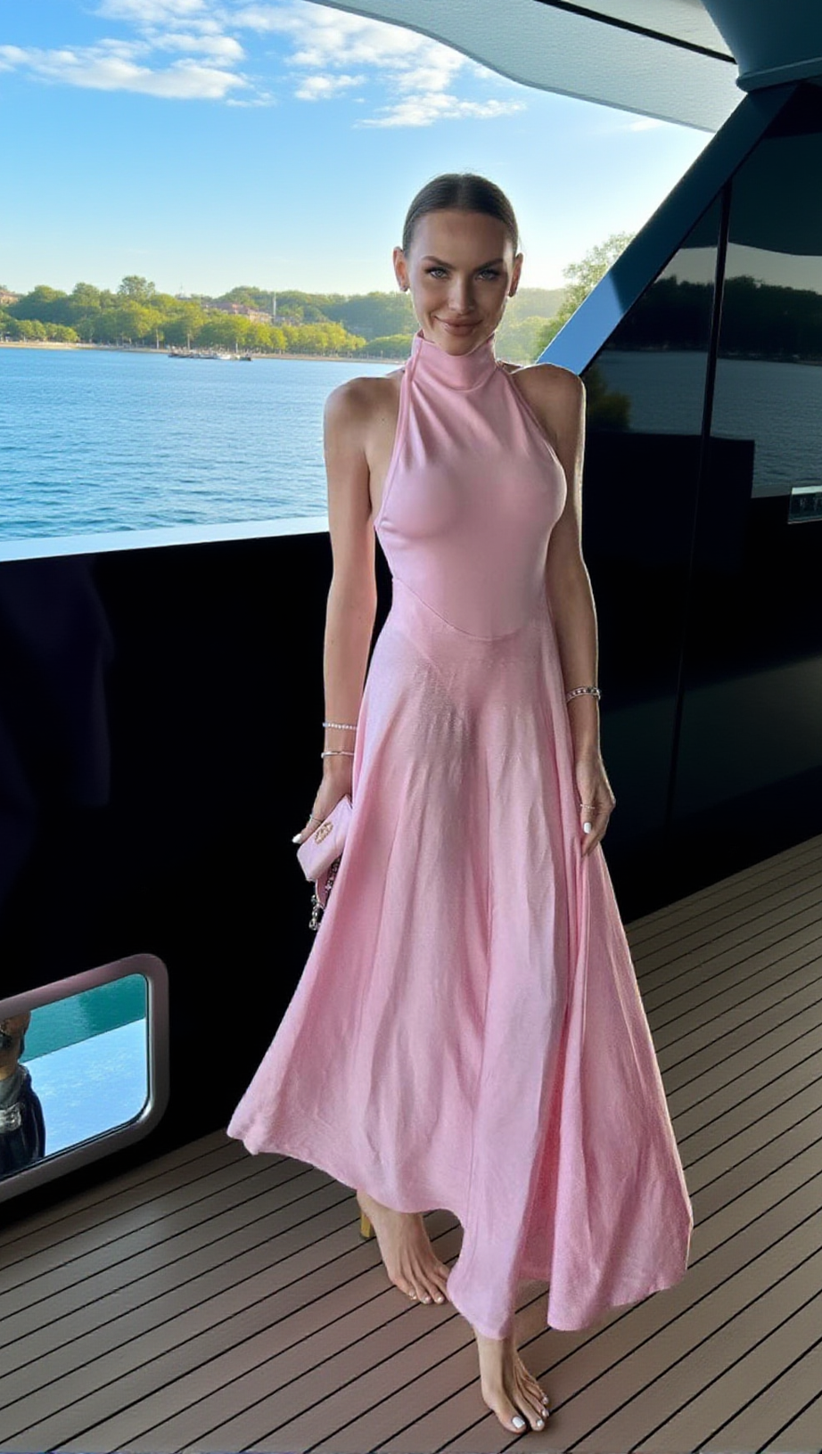 Neckholder-Maxikleid in A-Linie, Rosa