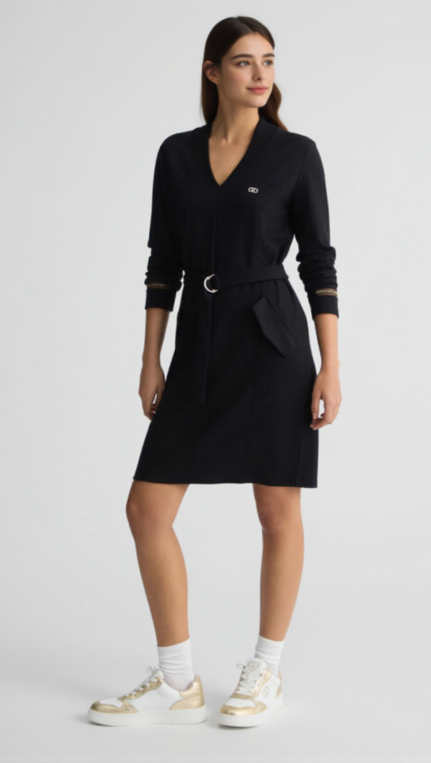 AIIZIE RIBBED V-NECK MINI DRESS IN BLACK - product image