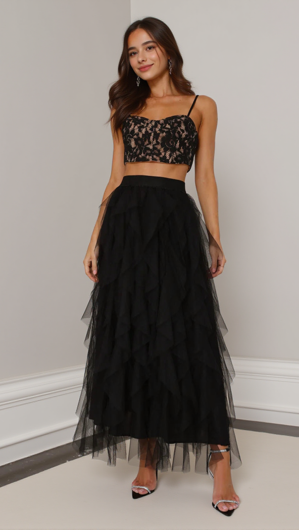 AIIZIE LACE TULLE SET IN BLACK - product image