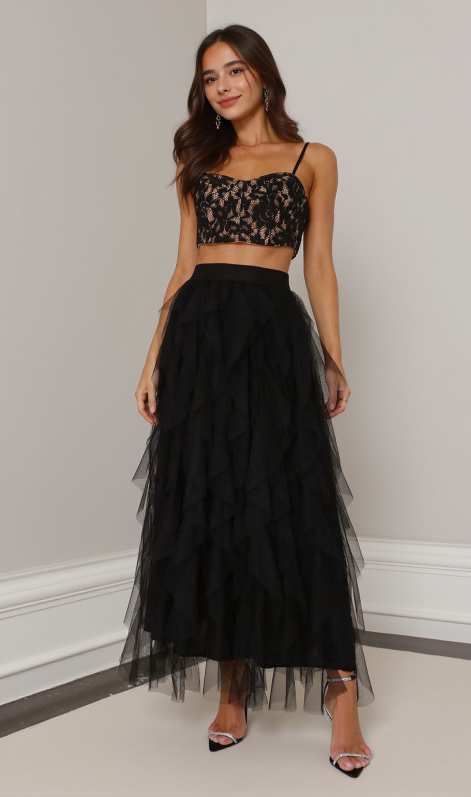 Lace Tulle Set in Black