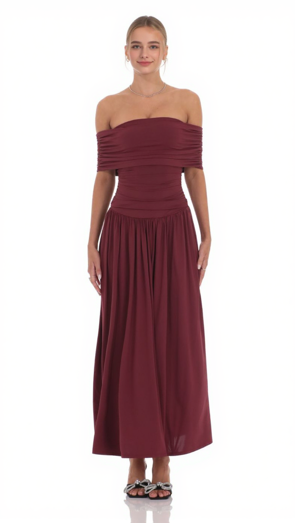 AIIZIE SABINA BODYCON STRAPLESS MAXI DRESS IN BRICK RED - product image