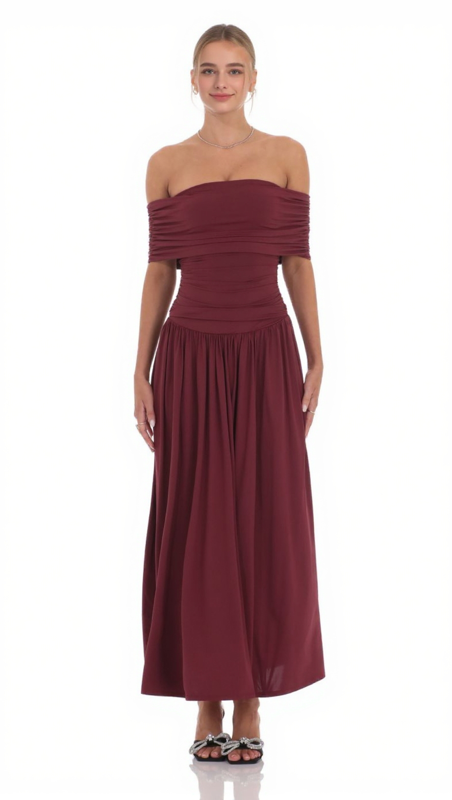 SABINA BODYCON STRAPLESS MAXI DRESS IN BRICK RED