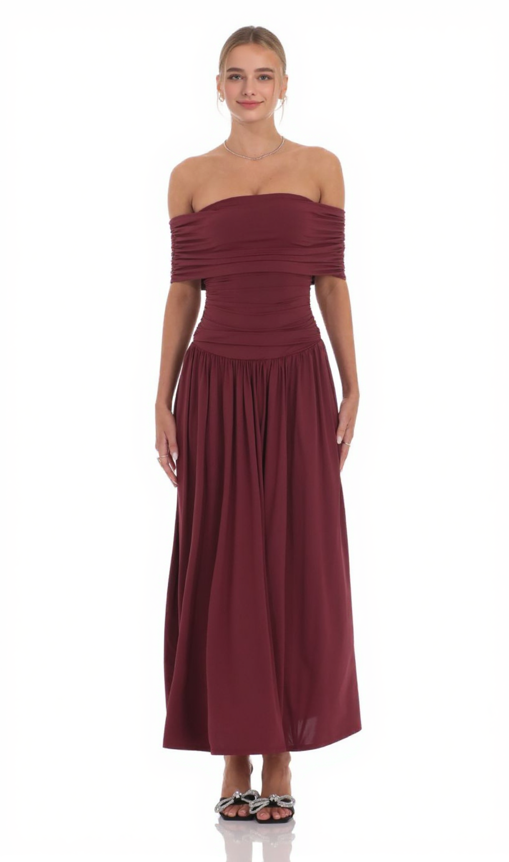 SABINA BODYCON STRAPLESS MAXI DRESS IN BRICK RED