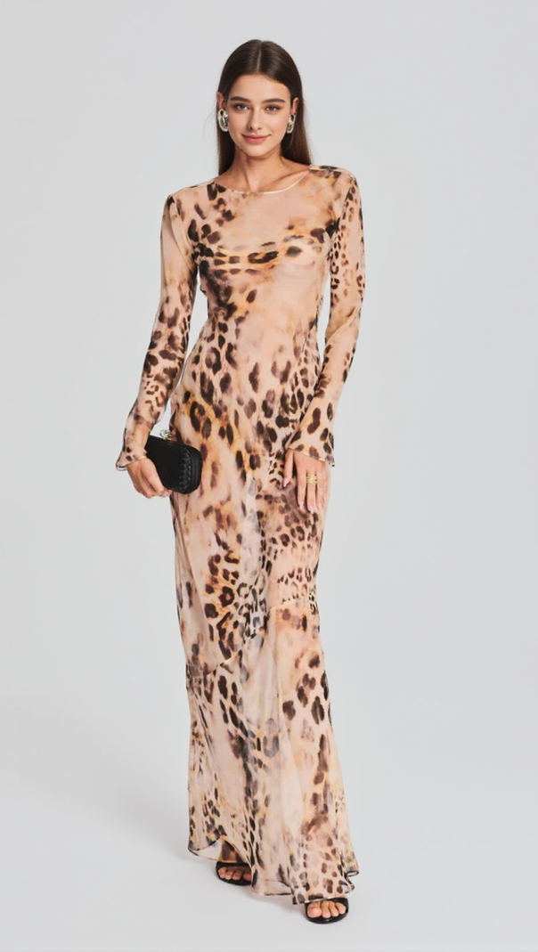 AIIZIE WINNI LEOPARD BACKLESS SILK MAXI DRESS - product image