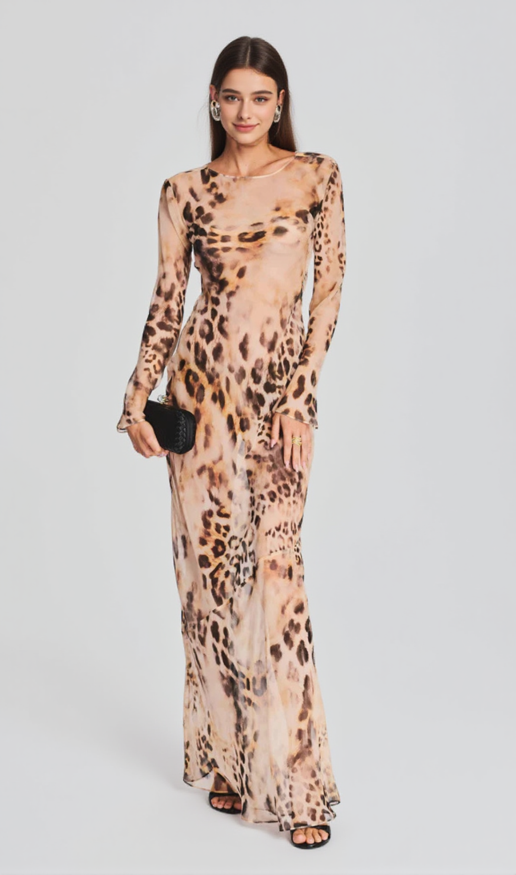 ABITO LUNGO IN SETA SENZA SCHIENA WINNI LEOPARD