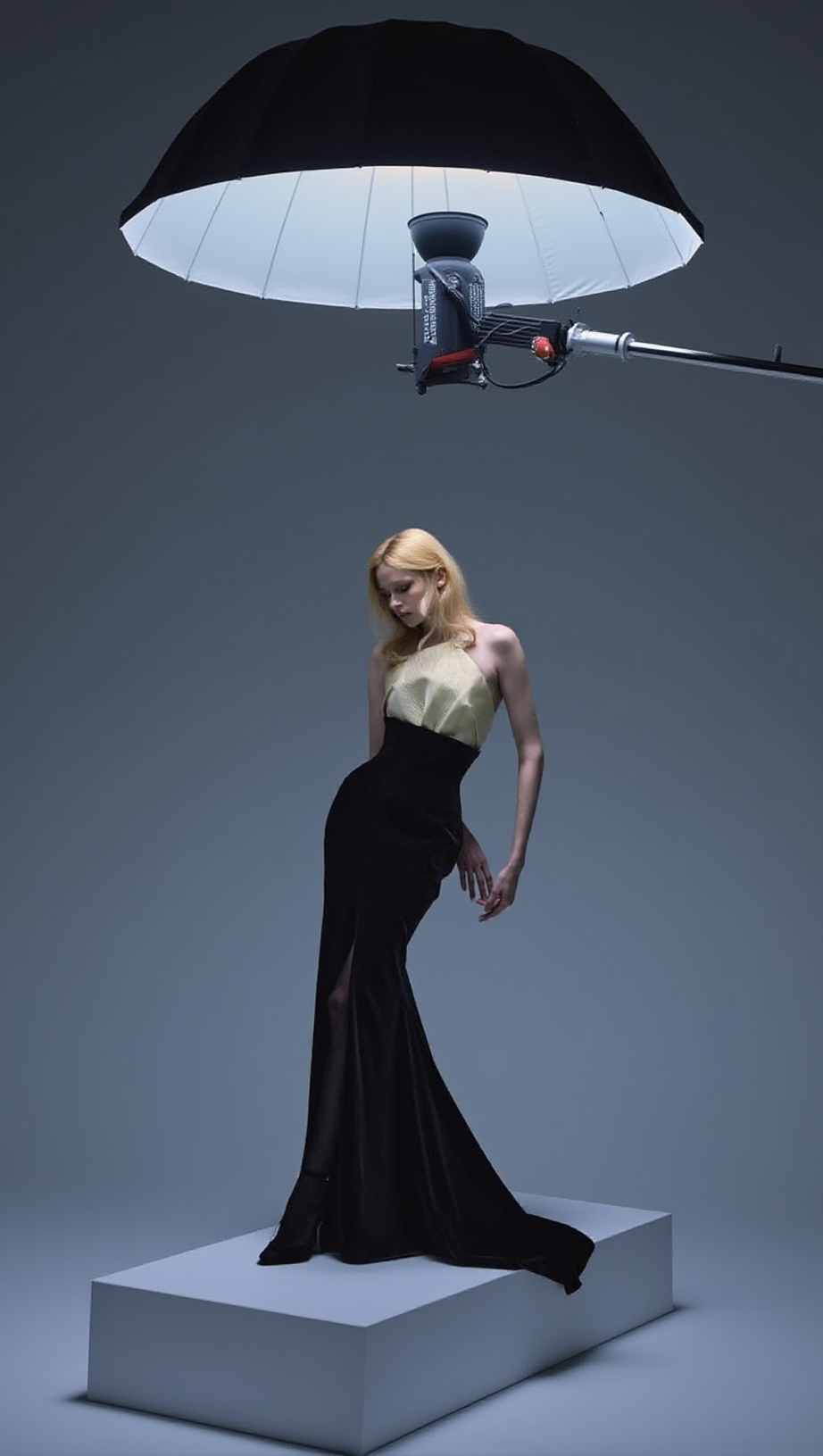 Trägerloses Meerjungfrau-Maxi-Samtkleid Schwarz Elfenbein