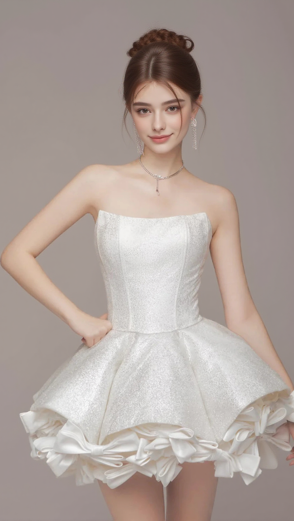 AIIZIE BOW TRIM STRAPLESS MINI DRESS IN WHITE - product image