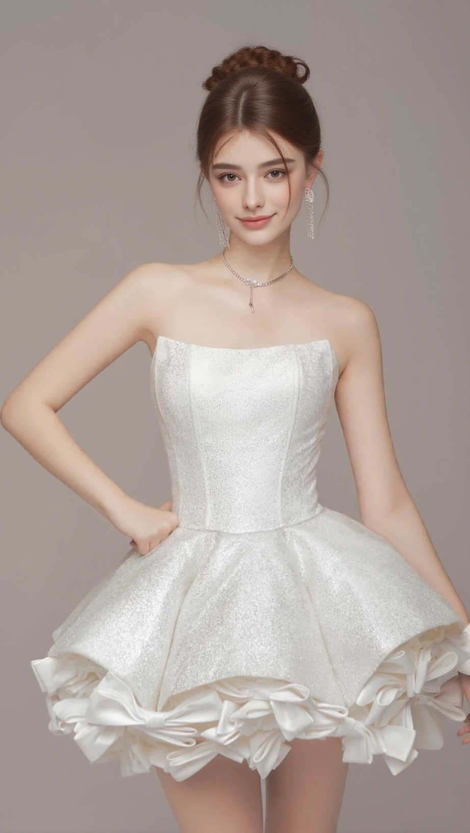 miniabito bianco senza spalline con fiocco