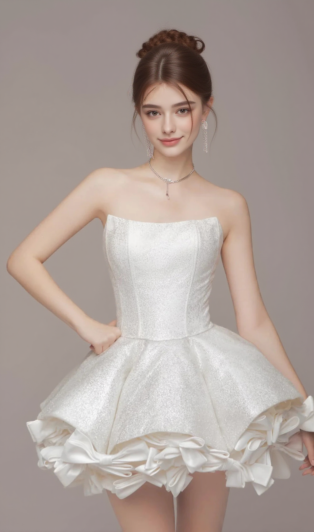 BOW TRIM STRAPLESS MINI DRESS IN WHITE