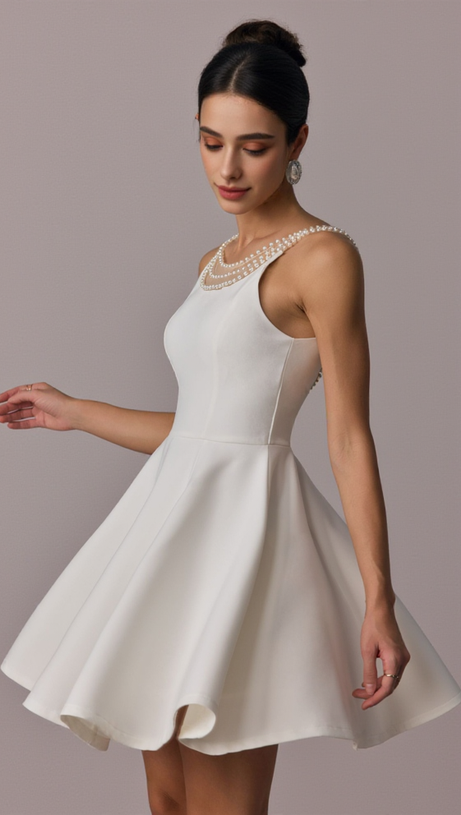 Camille – Minikleid mit offenem Rücken und Perlenverzierung in Weiß