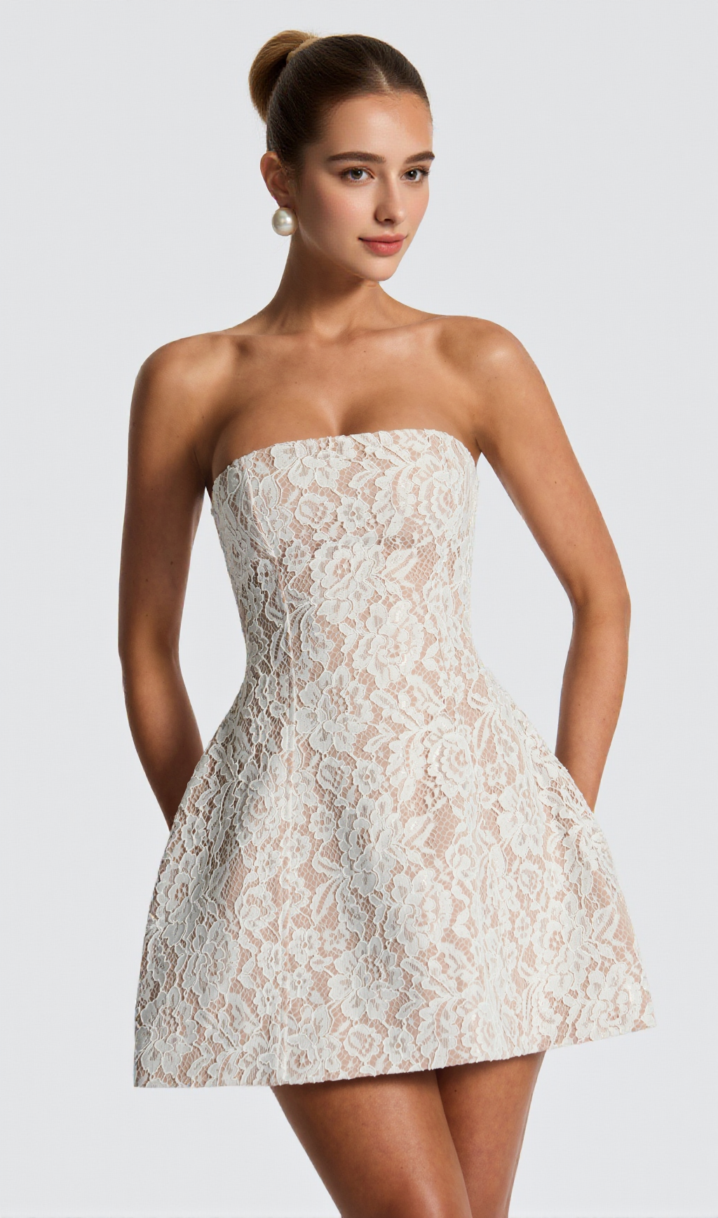 MINI ABITO SENZA SPALLINE IN PIZZO SALONE IN AVORIO