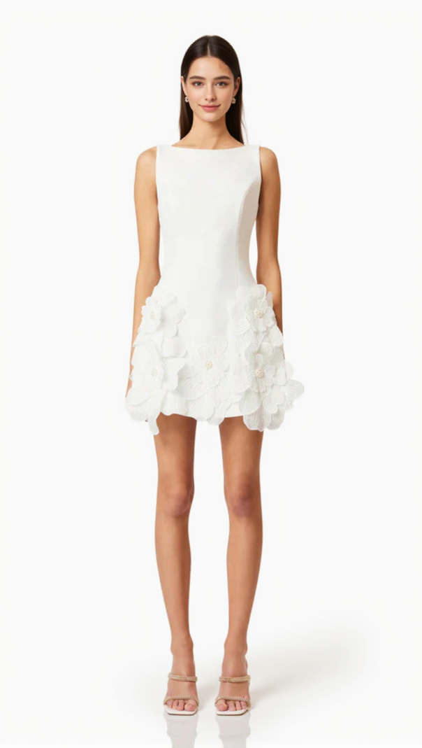 AIIZIE ADALGISA FLORAL APPLIQUÉ MINI DRESS IN WHITE - product image