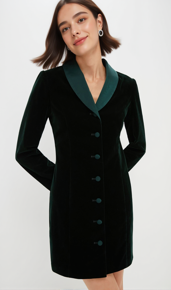 Dark Green Velvet Stacie Dress