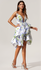 odelia floral print Sleeveless Asymmetrical Mini Dress