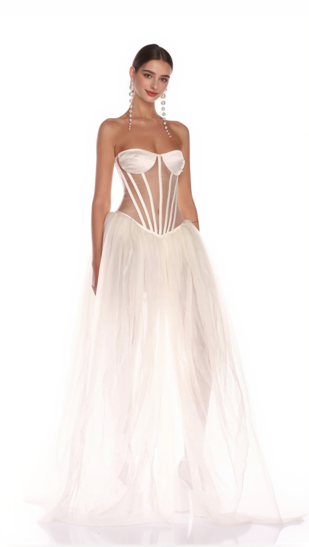 AIIZIE ODILE STRAPLESS GOWN IN WHITE - product image