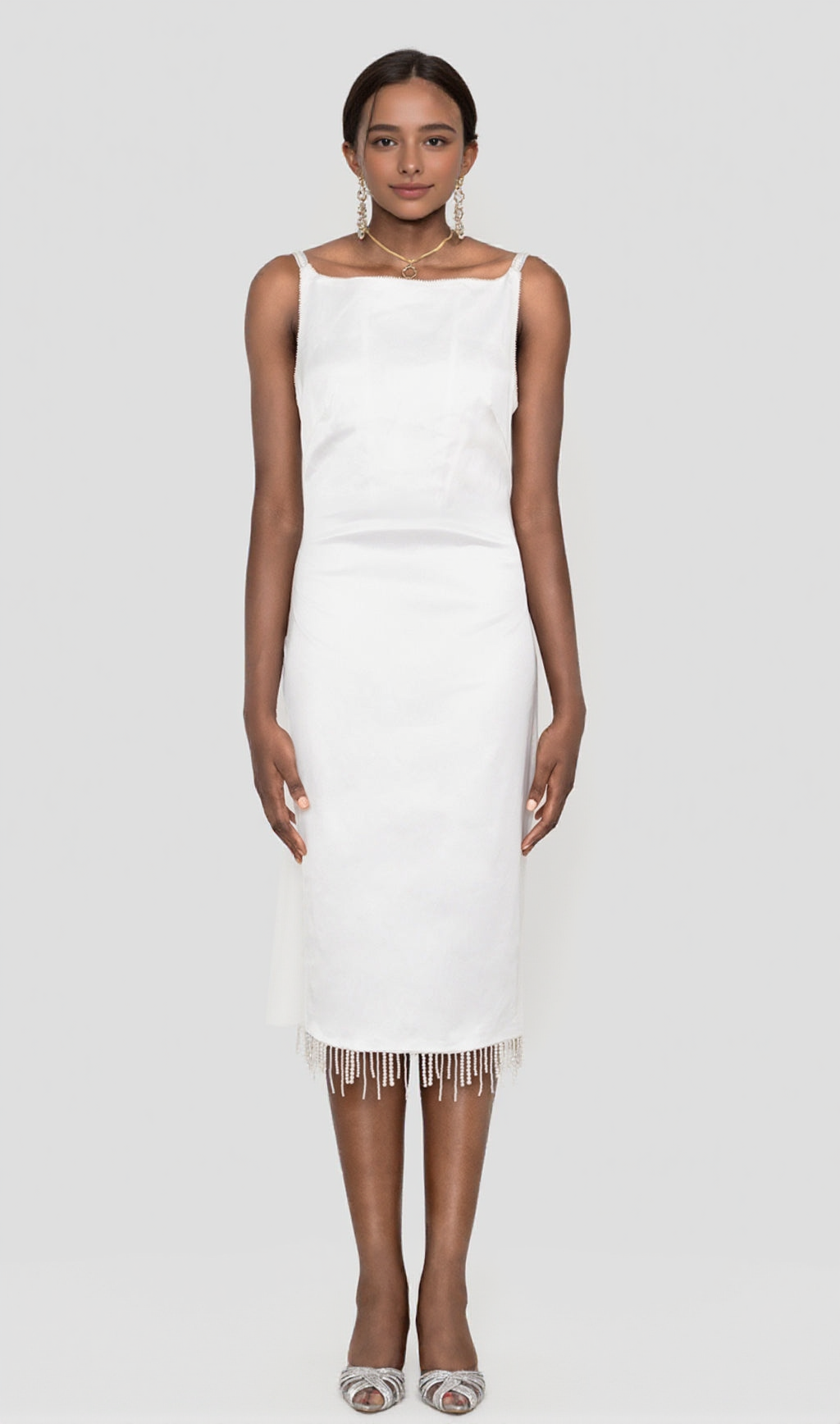 CRYSTALLISED MIDI DRESS IN IVORY