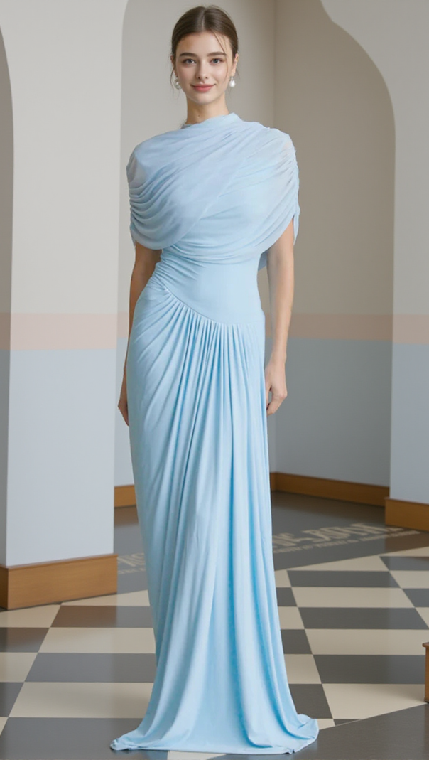 AIIZIE AAKIFA ASYMMETRIC DRAPED MAXI DRESS IN BABY BLUE - product image