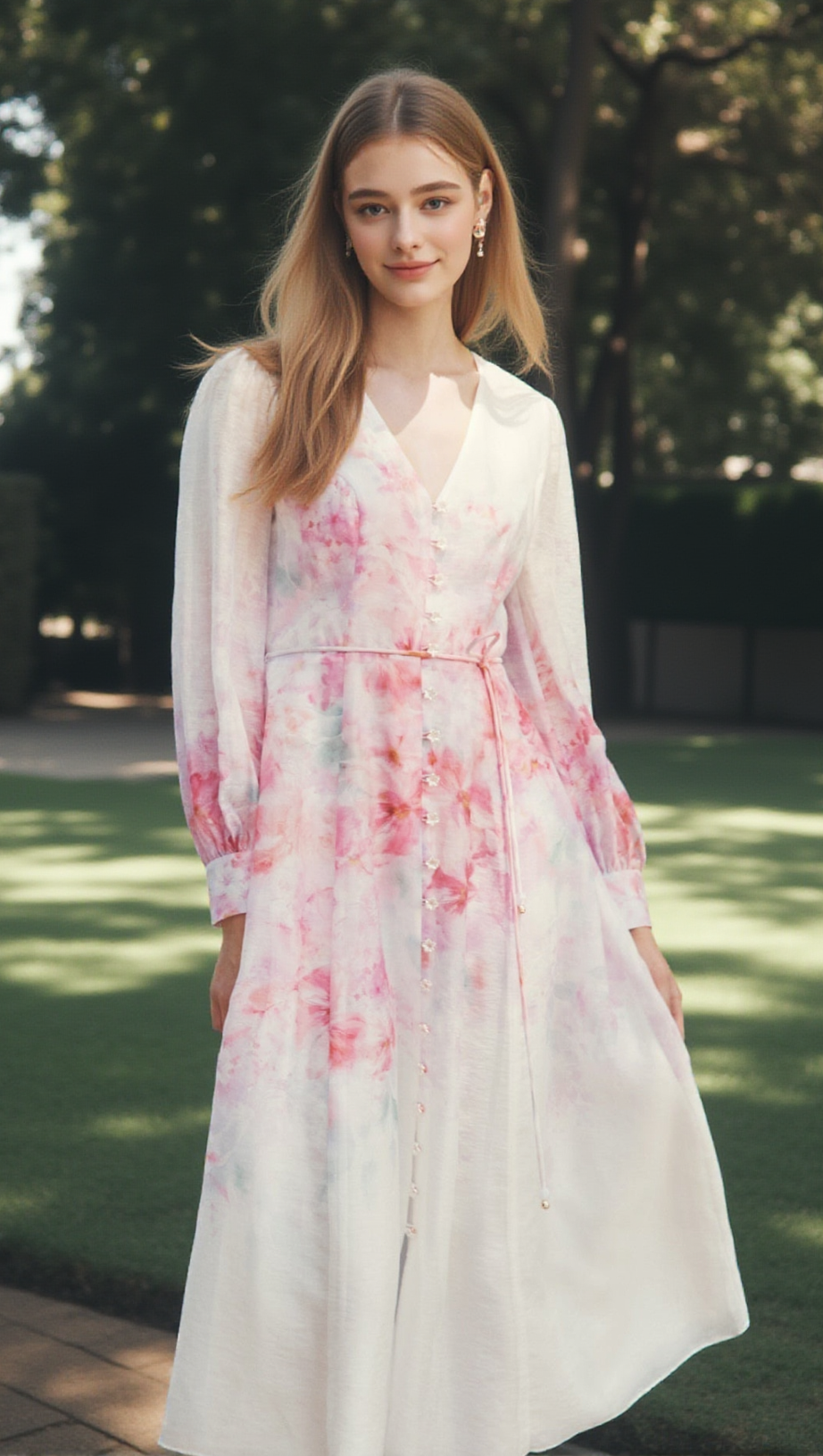 VIRGINIA FLORAL PRINTED MIDI DRESS IN PINK