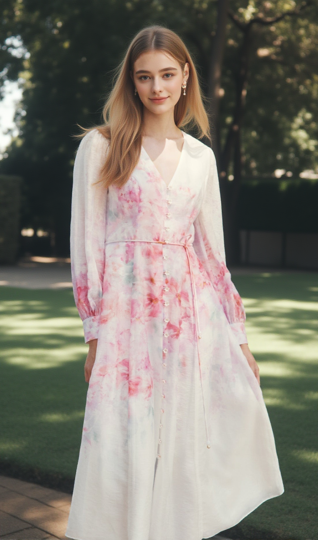 VIRGINIA FLORAL PRINTED MIDI DRESS IN PINK