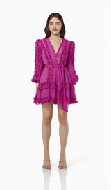 Lara Chiffon flower hem Mini Dress in rose red